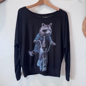Dolman Sleeve Graphic Tee Raccoon on Bicycle Design Urban Woodland NWT